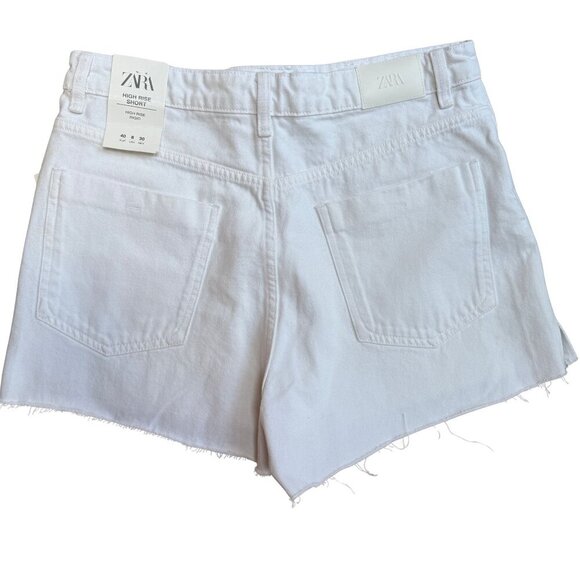 Zara Womens High Rise White Denim Shorts Size 8 Raw Hem - Picture 4 of 4